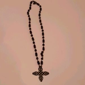Beaded cross necklace scarlet red
